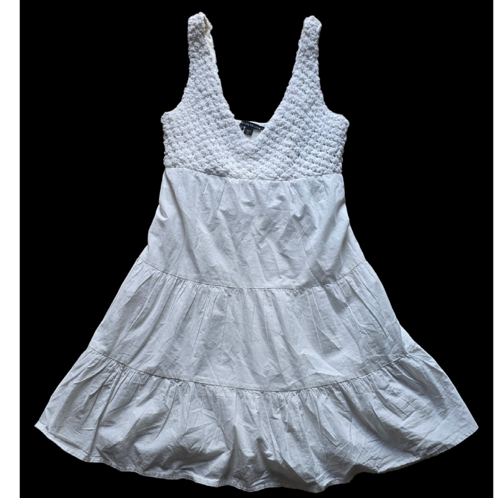 Boston Proper White Smocked Bodice Tiered Midi Dress